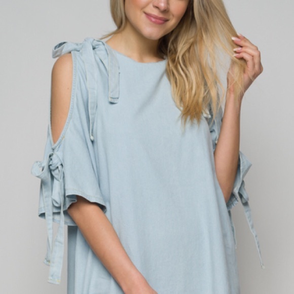 Light Denim Cold Shoulder Dress - Picture 4 of 6